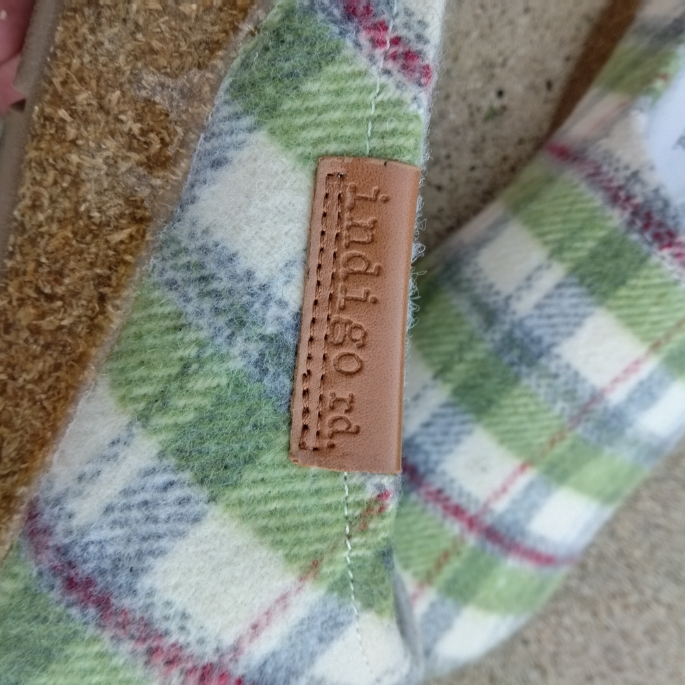 Indigo Women's Plaid Slippers - Green and White
